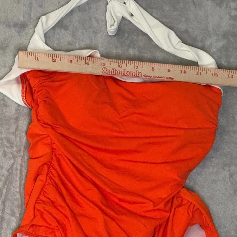 NWT Lauren Ralph Lauren Slimming Fit Halter One Piece Swimsuit Orange White 8 - Picture 8 of 9